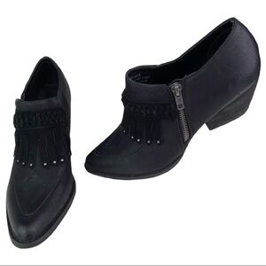 Very Volatile Boots Black Western Fringe Ankle Booties with Heel